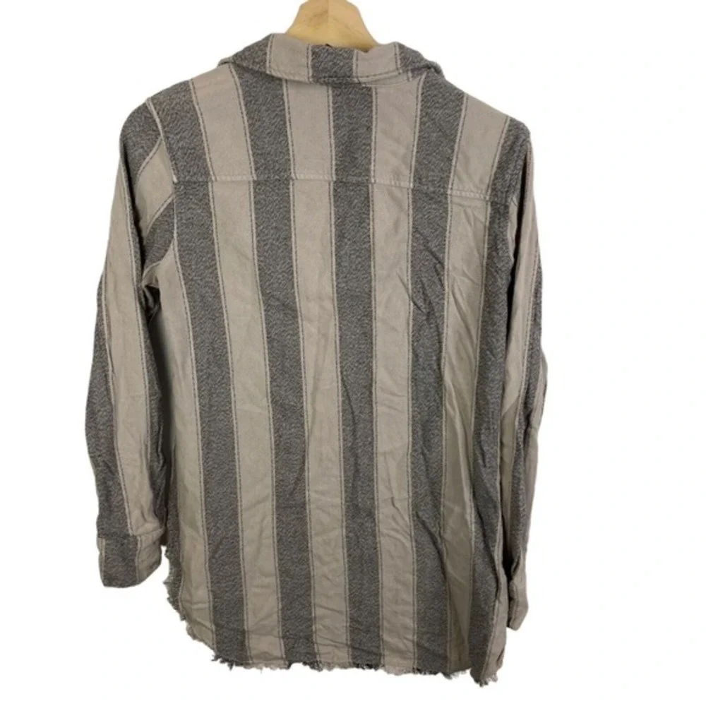 Bella Dahl Blouse Womens Sz Small Frayed Hem Flanel‎ Striped Button Down Shirt